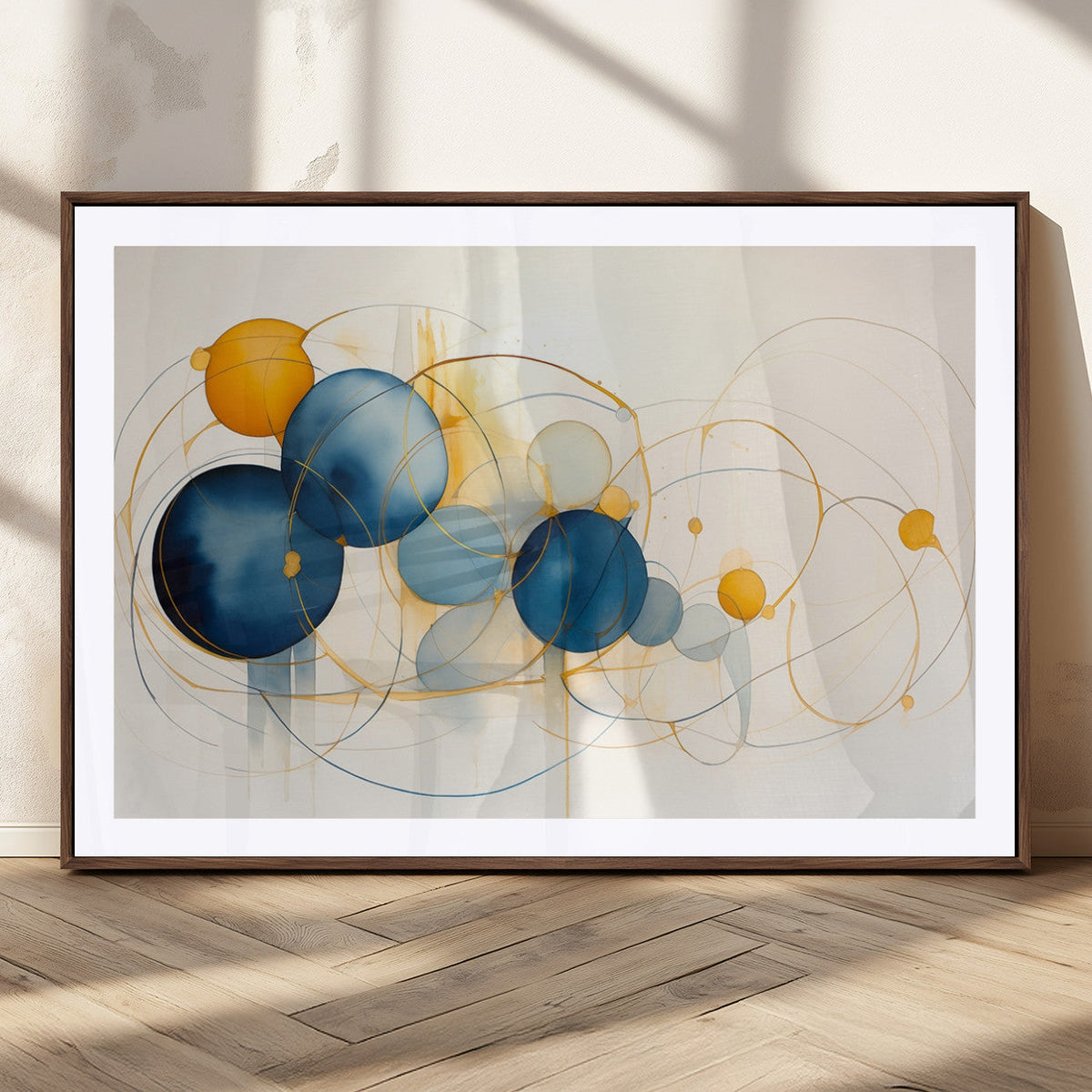 Geometric Blue Orange Abstract Wall Art Canvas, Geometric Blue Orange Canvas Print
