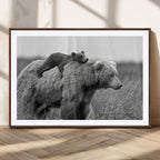Bear and Cub Wall Art Canvas | Grizzly 399 Bear and Cub Black and White Wildlife Print