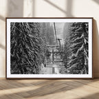 Winter Ski Lift Black and White Canvas Wall Art | Alpine Escape in Minimalist Style