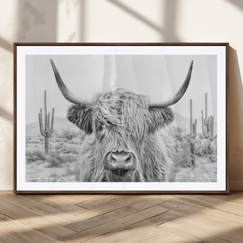 Rustic Charm, Cow Longhorn Black White Bighorn Wall Art