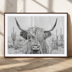 Rustic Charm, Cow Longhorn Black White Bighorn Wall Art