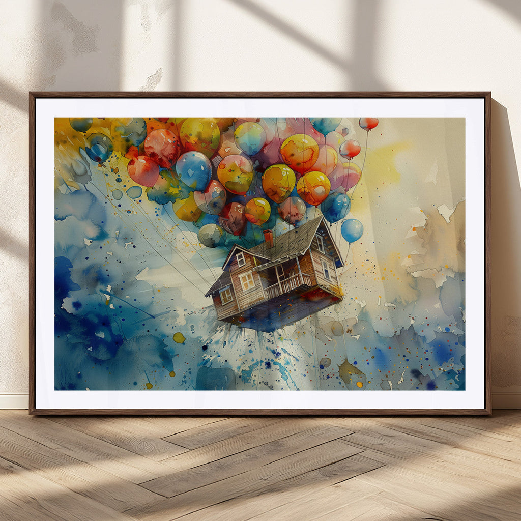 UP-Inspired Floating House with Balloons Canvas Art | Colorful Wall Decor