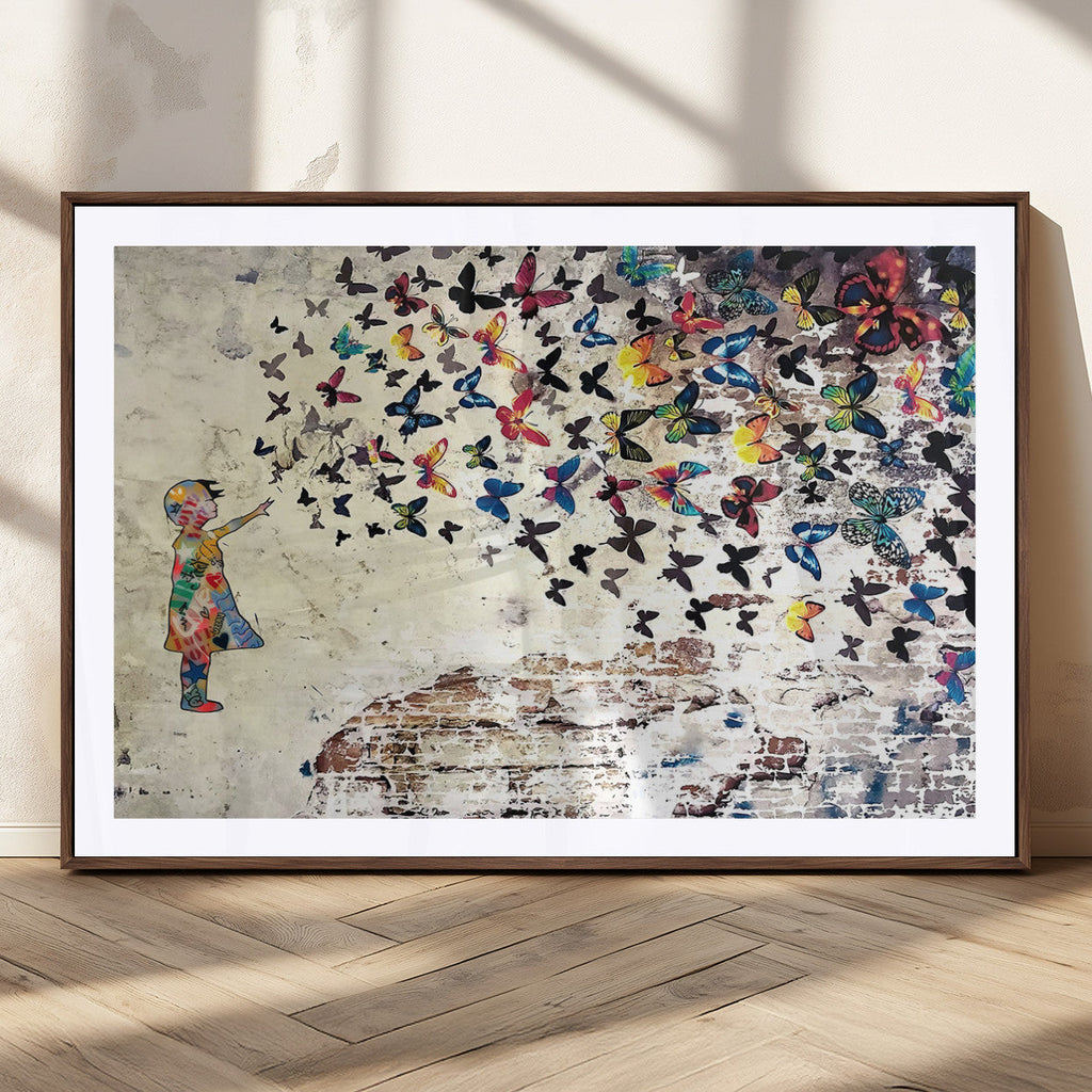 Banksy Wall Art - Banksy Girl Butterfly Graffiti Wall Art