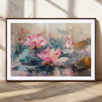 Lotus Flower Wall Art | 3 Panel Giclee Canvas Print of Pink Lotus Blossoms