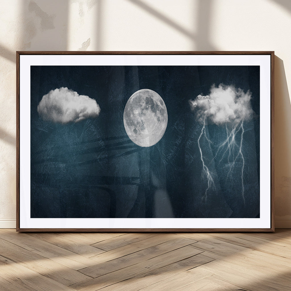 3 Piece Indigo Cloud Wall Art, Thunderstorm Moon Cloud Artwork