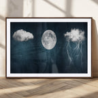 3 Piece Indigo Cloud Wall Art, Thunderstorm Moon Cloud Artwork
