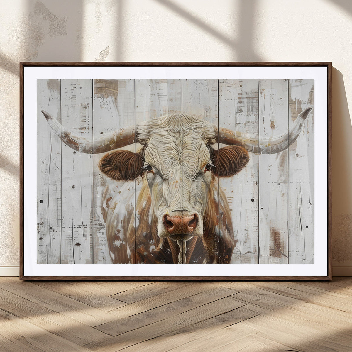 Rustic Longhorn Bull Wall Art Canvas Set