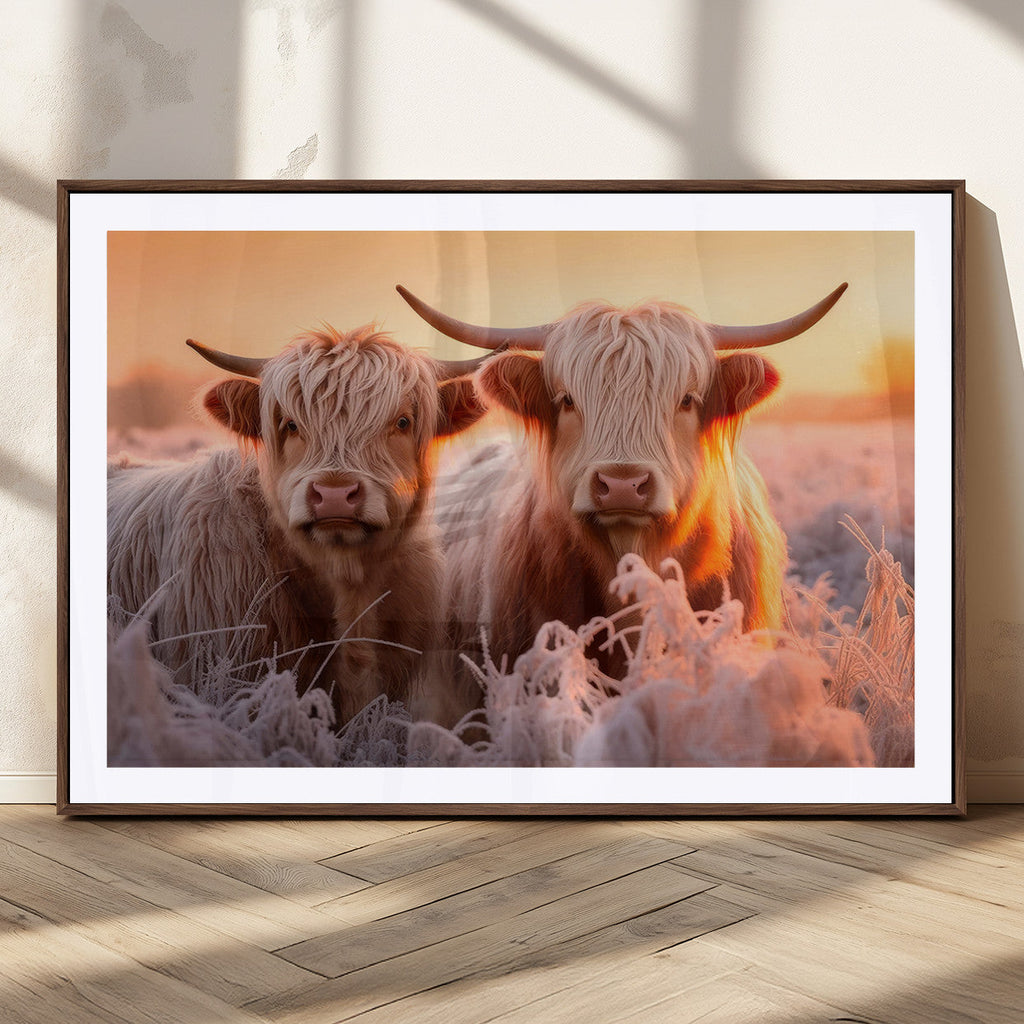 Highland Cows at Sunrise Wall Art Canvas Set