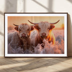 Highland Cows at Sunrise Wall Art Canvas Set