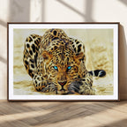 Blue-Eyed Leopard Canvas Wall Art, Framed Animal Print, Fierce and Bold Decor for Living Rooms