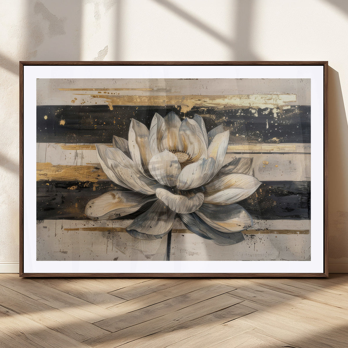 Lotus Flower Wall Art | Framed Abstract Floral Canvas