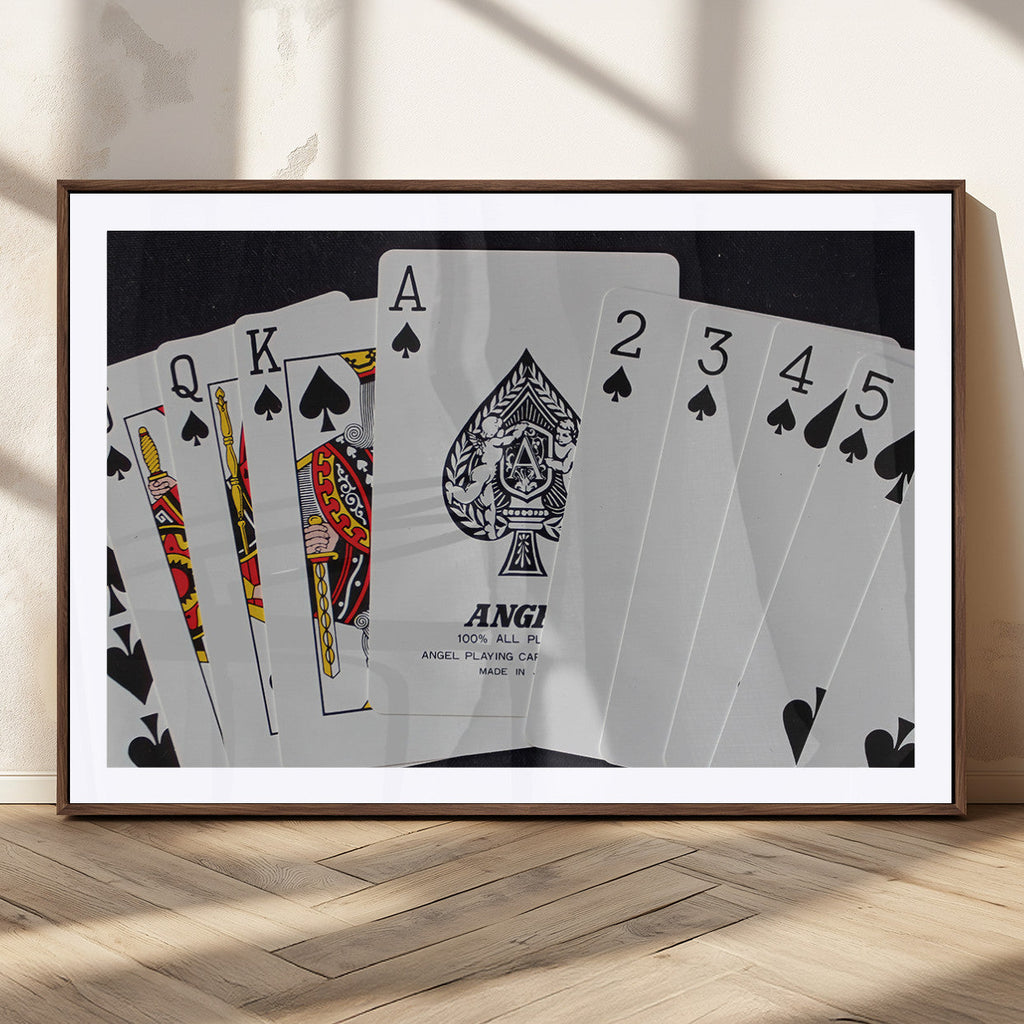 Poker Wall Art - Playing Cards Canvas Wall Art Print - Ace of Spades and Royal Flush Design
