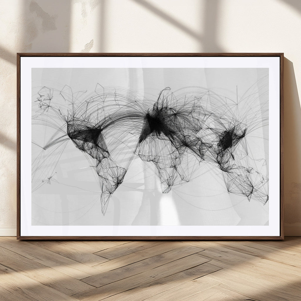 Abstract World Map Wall Art | Framed Geometric Line Canvas