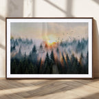 Abstract Forest Wall Art, Serene Nature Canvas Print with Misty Forest Design for Modern Home Decor