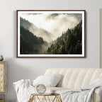 Misty Valley Wall Art Canvas Print | Foggy Forest and Pine Trees