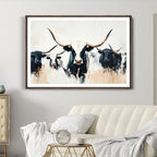 Texas Longhorn Wall Art Canvas Print | Majestic Horned Bull in Black and White