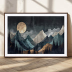Moonlit Mountain Wall Art Canvas Print, Framed Silhouetted Pines Art, Layered Peaks Rustic Decor