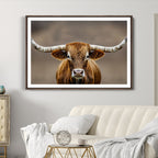 Texas Longhorn Wall Art Canvas Print | Rustic Brown Bull Western Decor