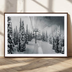 Snowy Pines Wall Art Canvas Print | Ski Lift in a Winter Forest