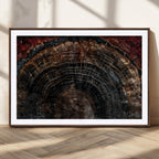 Dark Wood Ring Wall Art Canvas Print, Framed Abstract Tree Slice Print, Rustic Wood Grain Decor