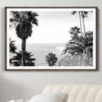 Palm Trees Wall Art Canvas Print, Framed Coastal Ocean Horizon Monochrome Art