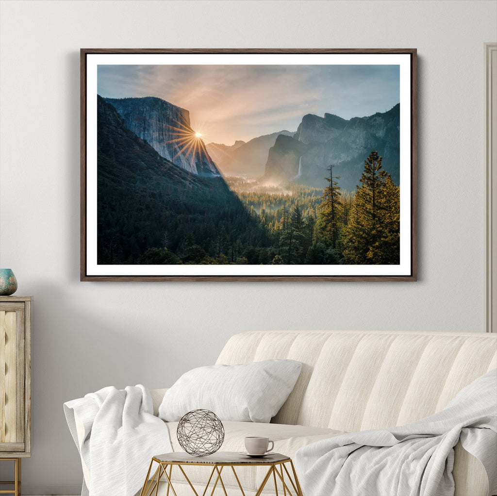 Yosemite Valley Wall Art Canvas Print, Framed Mountain Landscape National Park Art