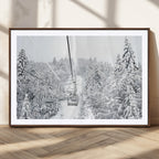 Snowy Ski Lift Wall Art | Framed Winter Mountain Canvas