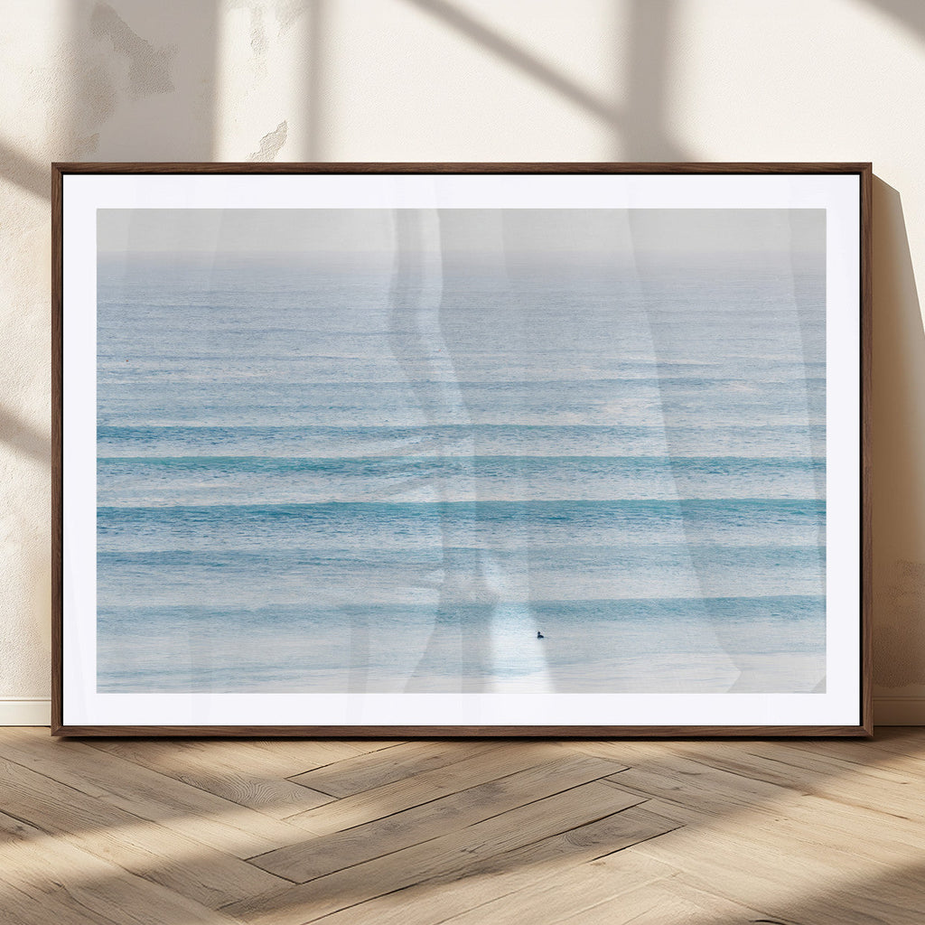 Ocean Wave Surfer Wall Art | Framed Minimal Seascape Canvas