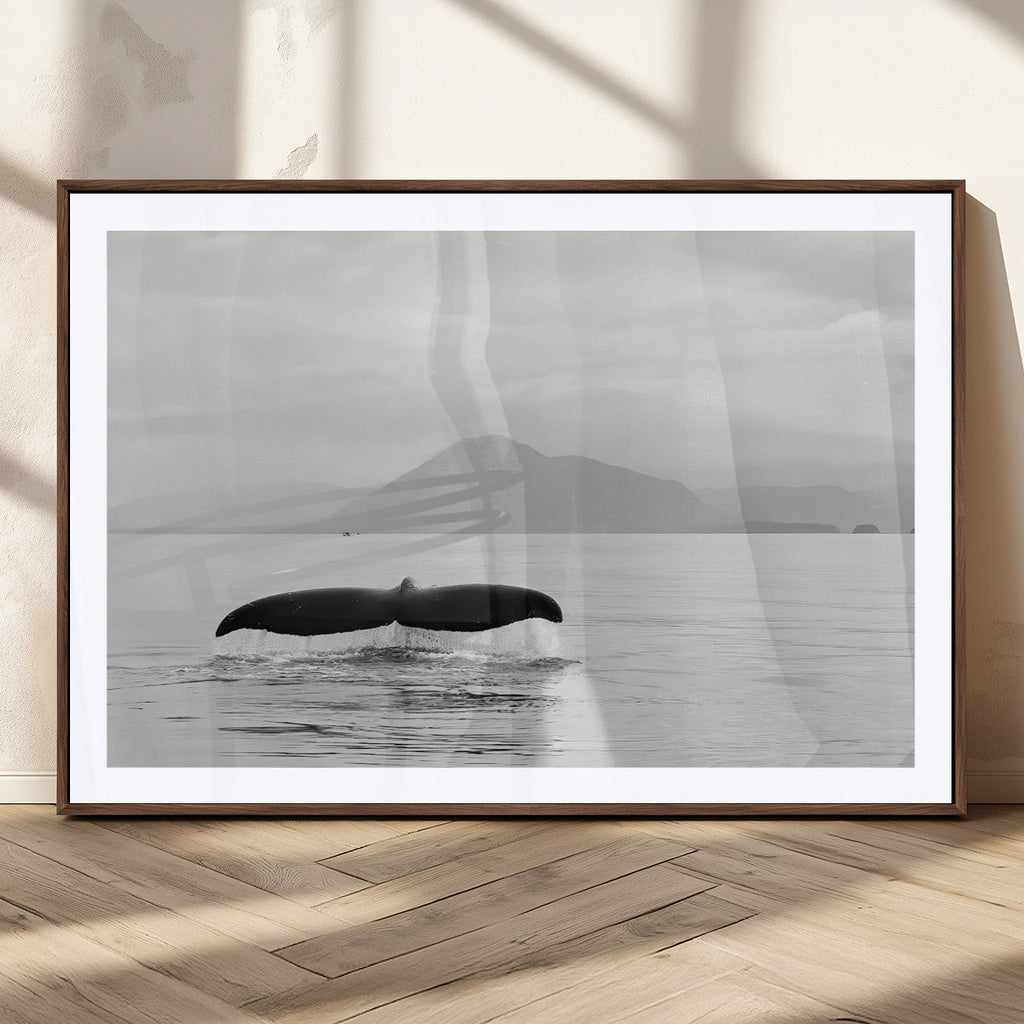 Whale Tail Wall Art | Framed Black White Ocean Canvas