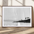 Surfer Cliffs Wall Art Canvas Print, Framed Black White Beach and Ocean Waves