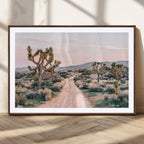 Joshua Tree Wall Art Canvas Print, Framed Desert Road Scene at Sunset