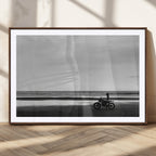 Motorcycle Beach Wall Art Canvas Print, Framed Vintage Biker Silhouette Artwork