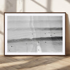 Black White Ocean Wall Art Canvas Print, Framed Coastal Sport and Ocean Swimmers Scene