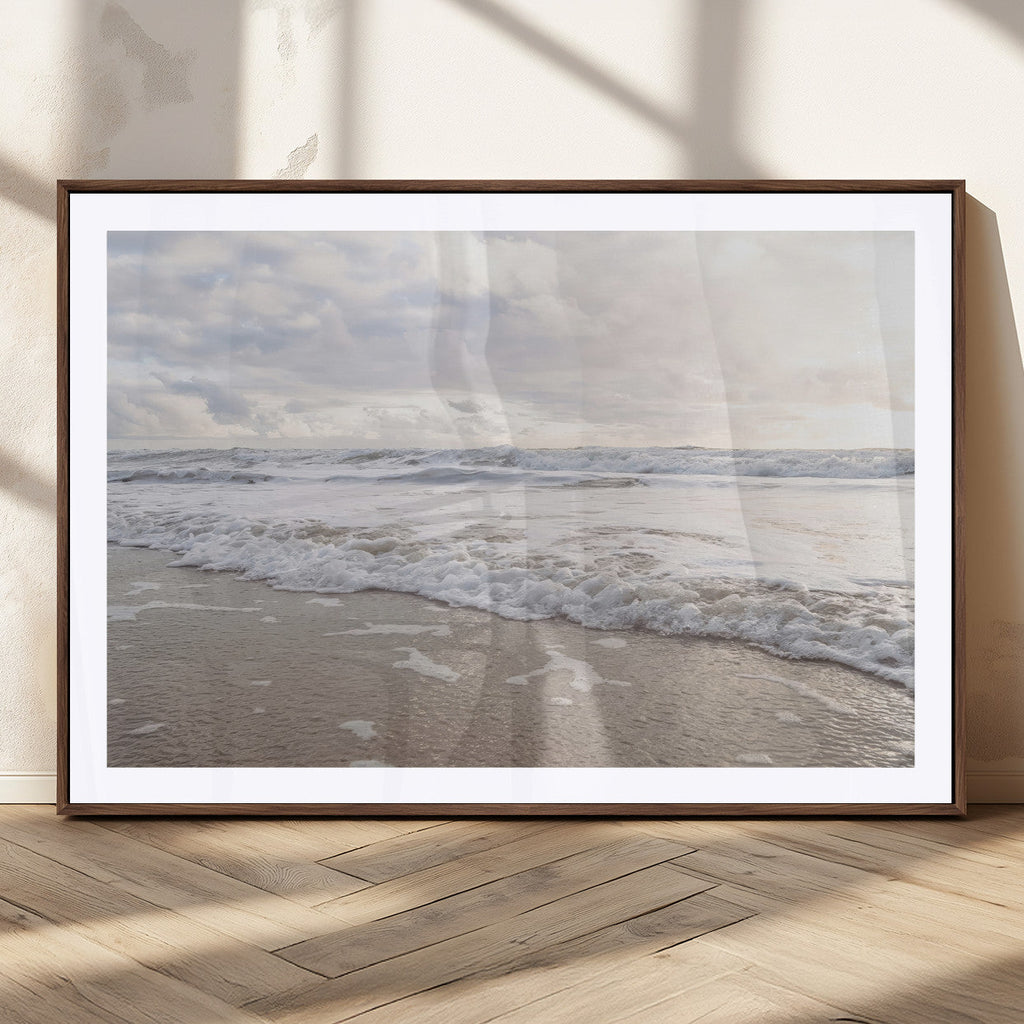 Ocean Waves Wall Art Canvas Print, Framed Coastal Shoreline Sea Foam Artwork