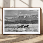 Wild Horses Wall Art | Framed Black White Mountain Canvas