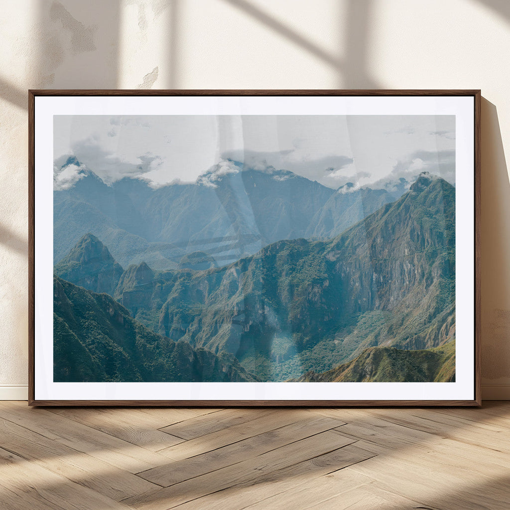 Misty Mountain Wall Art Canvas Print, Framed Cloudy Andean Art, Rugged Mountain Landscape