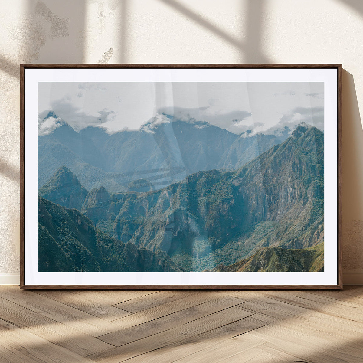 Misty Mountain Wall Art Canvas Print, Framed Cloudy Andean Art, Rugged Mountain Landscape