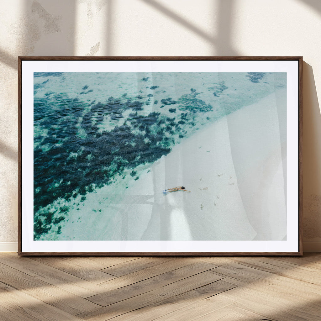 Minimal Beach Wall Art | Framed Ocean Swimming Canvas