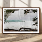 Tropical Surf Wall Art Canvas Print, Framed Palm Tree View Art, Boho Beach House Decor