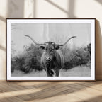 Longhorn Photography Wall Art Canvas Print, Framed Western Cow Texas Ranch Decor
