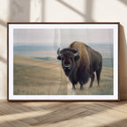 Bison Wall Art Canvas Print, Framed American Buffalo Rustic Western Artwork