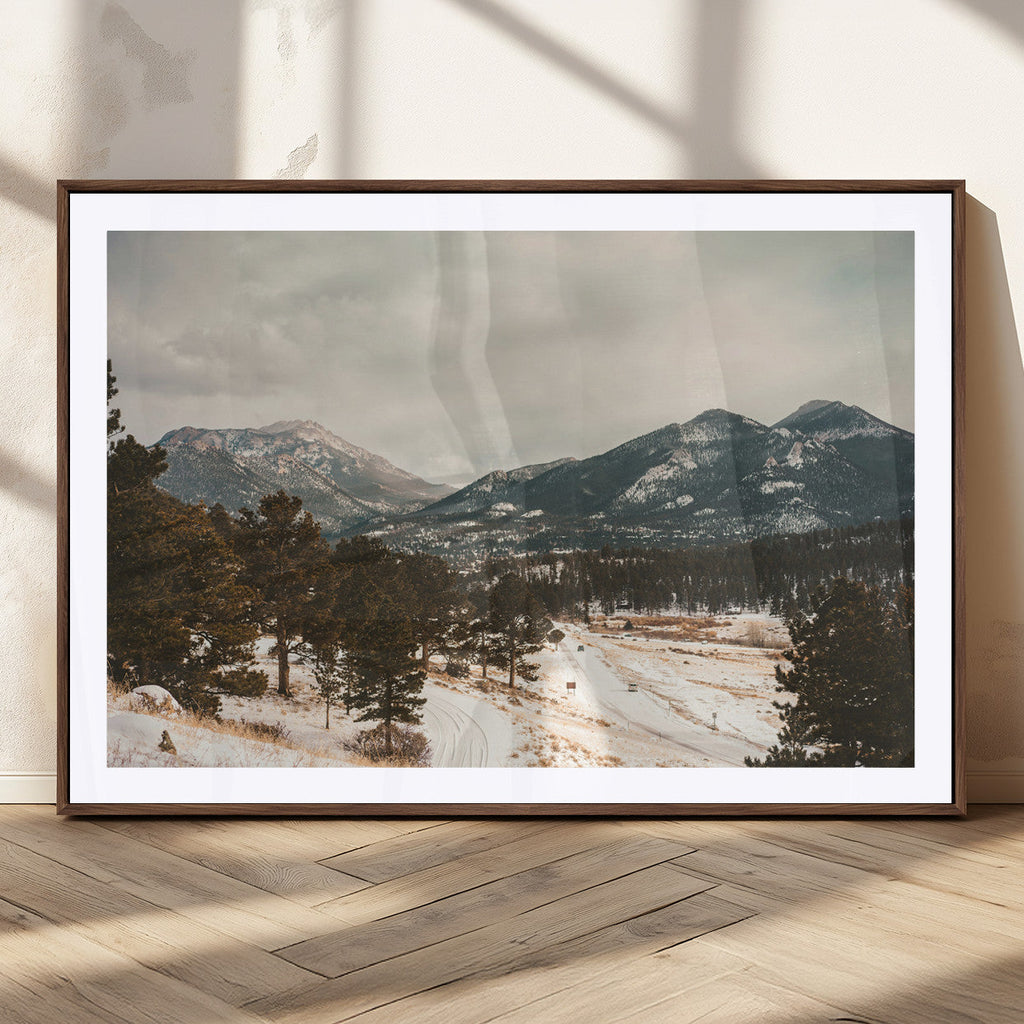 Mountain Landscape Wall Art Canvas Print, Framed Snowy Peaks Alpine Winter