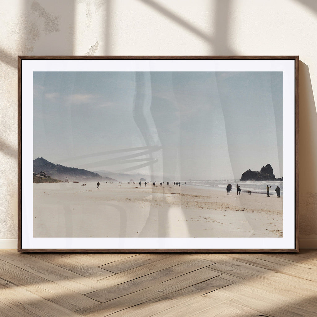 Minimalist Beach Wall Art Canvas Print, Framed Coastal Serenity Soft Sand