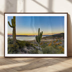 Saguaro Cactus Wall Art Canvas Print, Framed Desert Sunset Southwestern