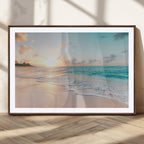 Beach Sunset Wall Art Canvas Print, Framed Ocean Waves Summer Escape