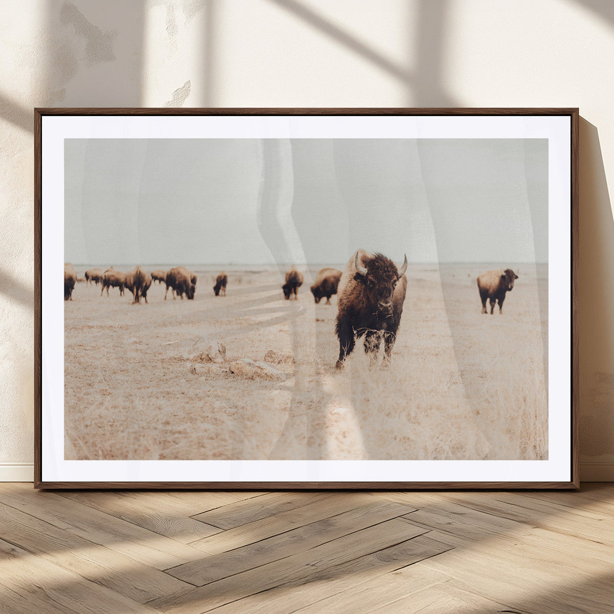 Bison Herd Wall Art Canvas Print, Framed Western Prairie Serenity