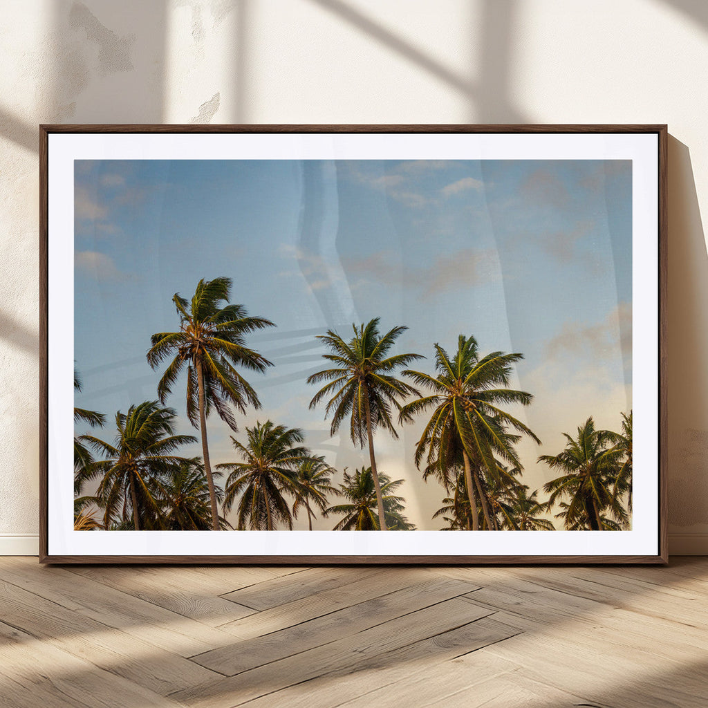 Palm Trees Wall Art Canvas Print, Framed Tropical Vibes Coastal Sunset