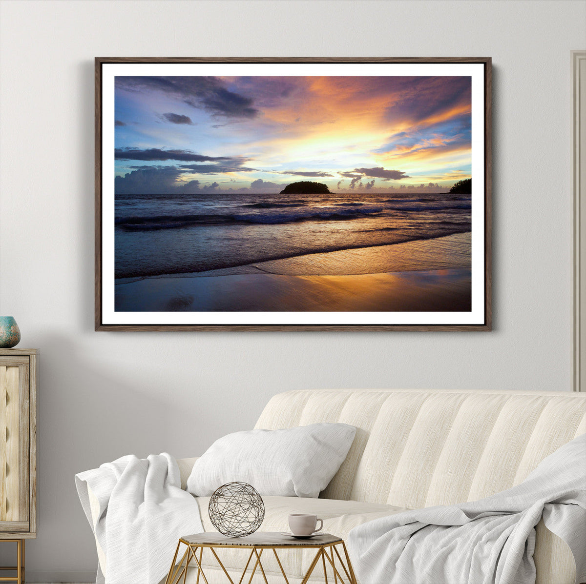 Beach Sunset Wall Art Canvas Print, Tropical Ocean Waves