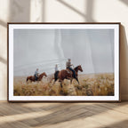 Western Cowboys Wall Art Canvas Print, Framed Horseback Riders on a Rustic Prairie