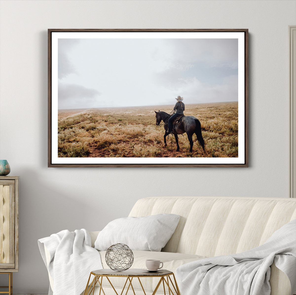 Cowboy Wall Art Canvas Print, Framed Western Rustic Ranch Scene